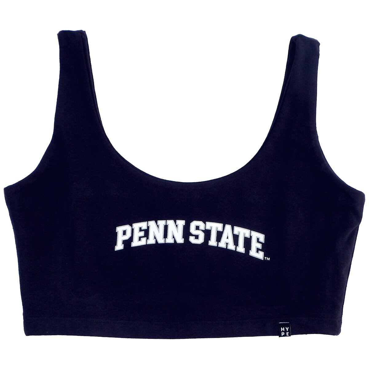 women's navy scoop neck crop top with screened Penn State
